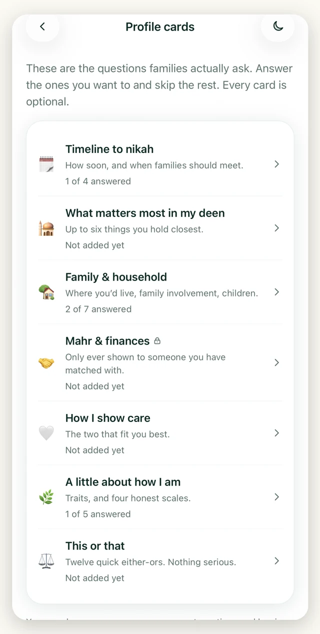 The profile cards screen in the YakDil app