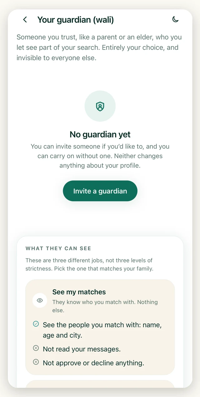 The guardian (wali) screen in the YakDil app